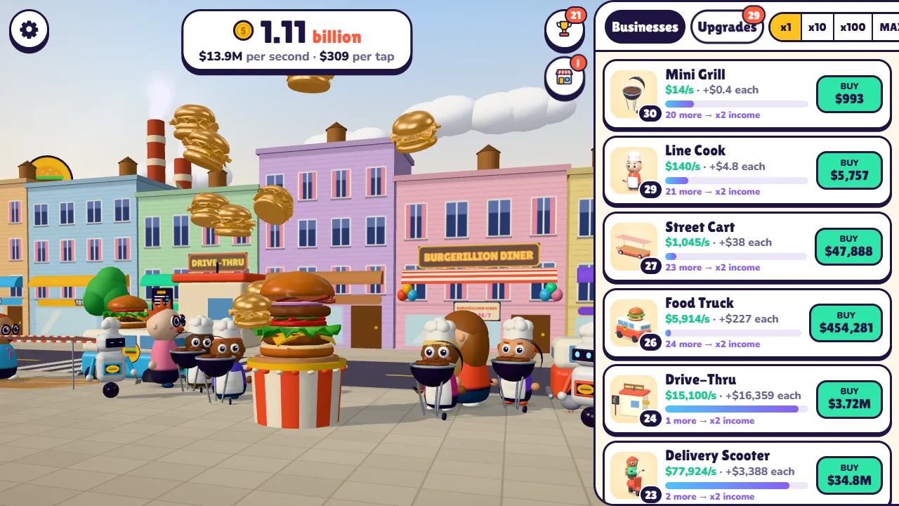 Burger Rain: golden burgers fall from the sky to tap and catch