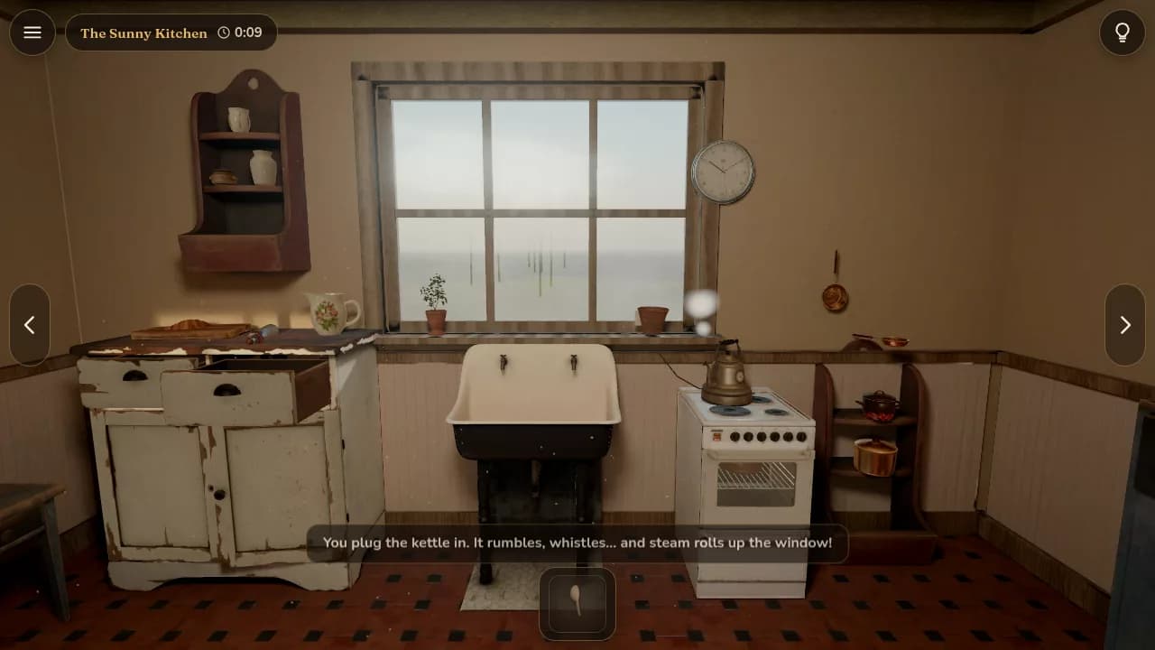 The Sunny Kitchen: an old dresser, a stone sink and a kettle steaming up the window