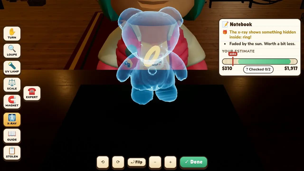 An x-ray view of a teddy bear showing a gold ring hidden inside it