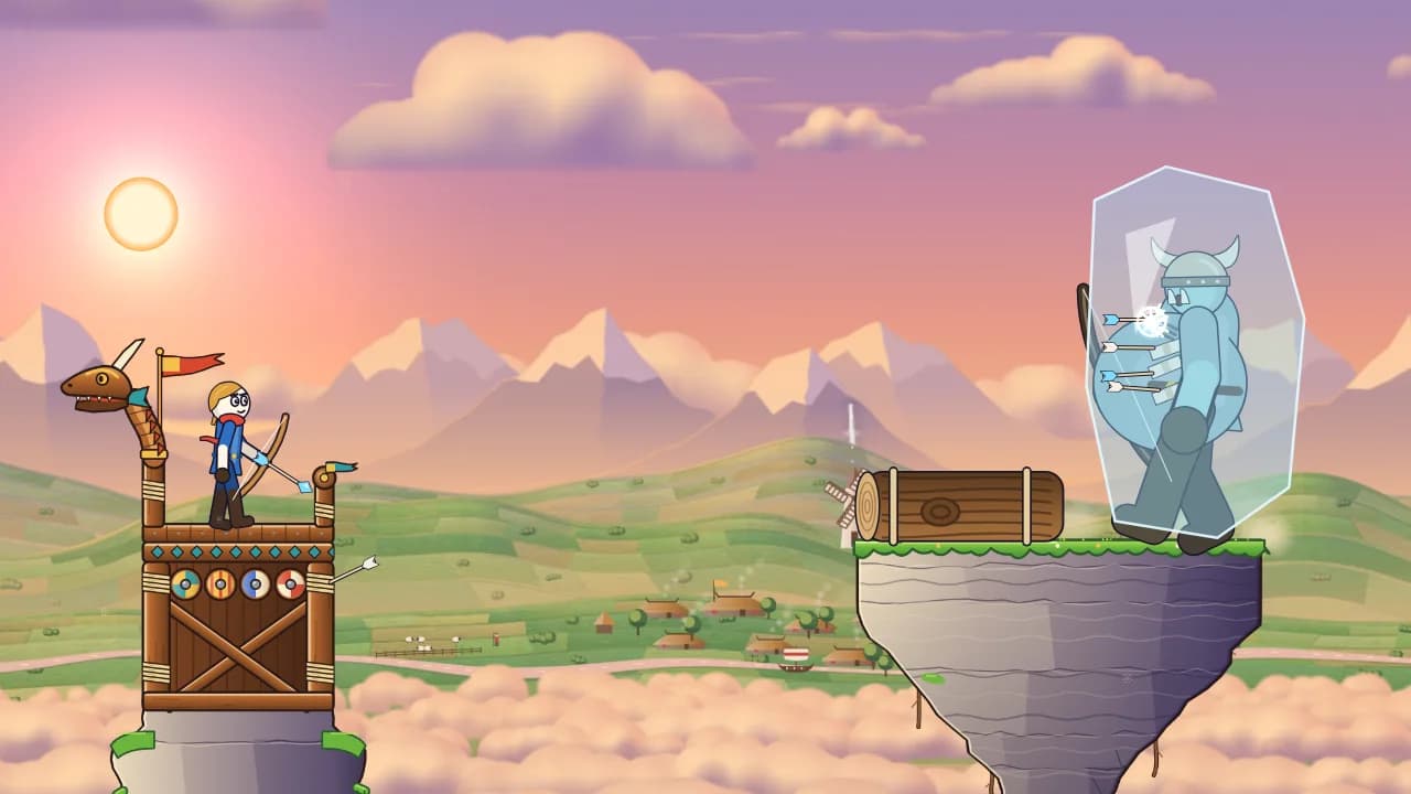 Grumbold the Troll frozen solid in a block of ice on a floating rock, after a Frost arrow from the hero