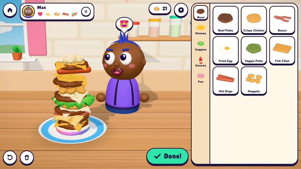 A wobbly 21-layer burger tower for Max