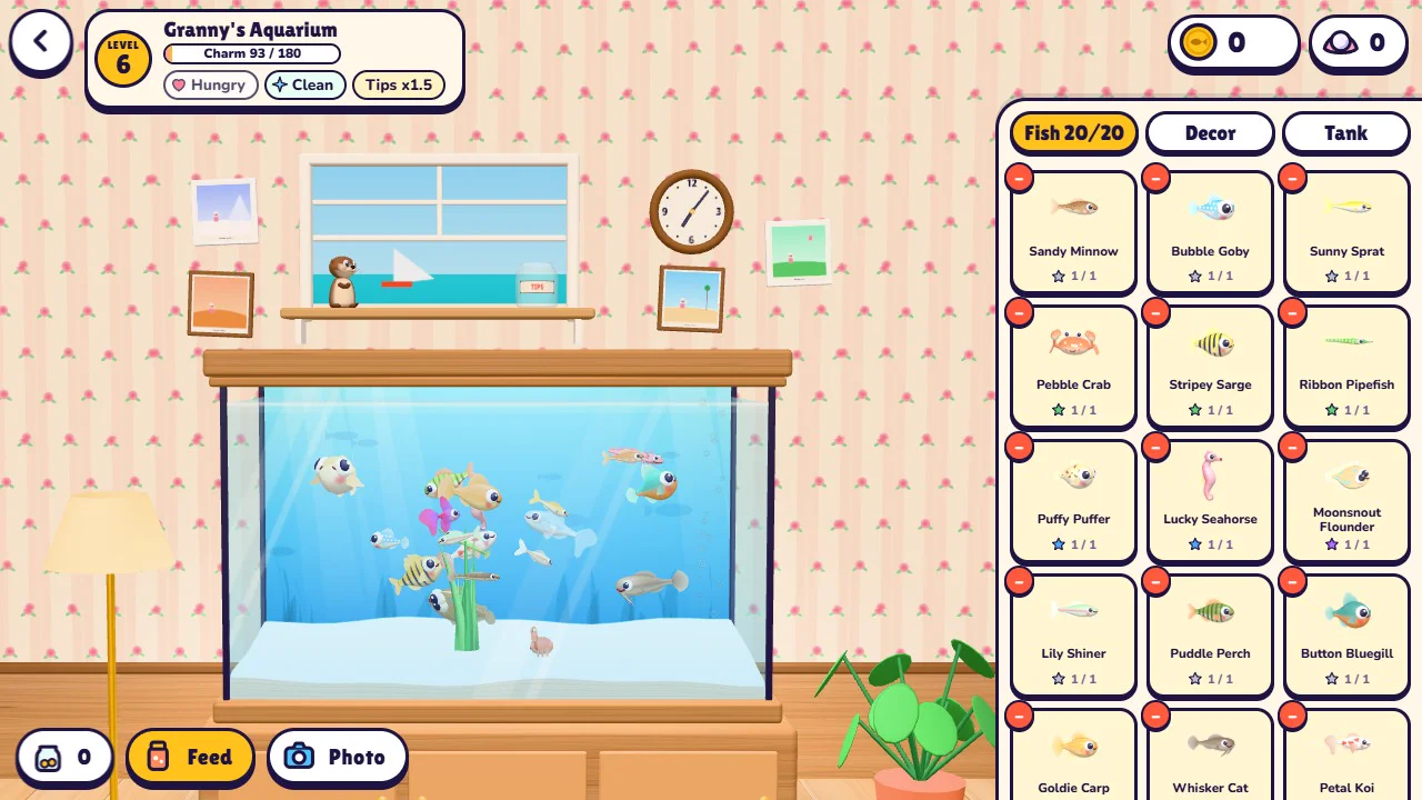 Granny's aquarium in Catchy Cove: a decorated fish tank full of fish the player caught