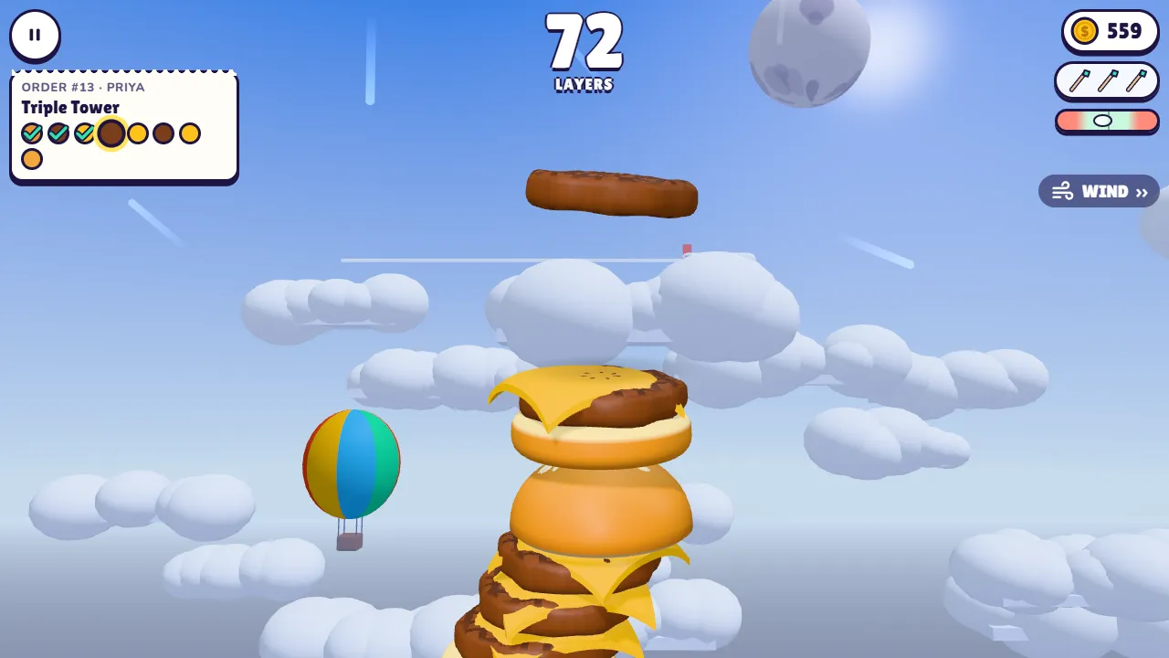 Stacking a Triple Tower burger above the clouds while the wind blows