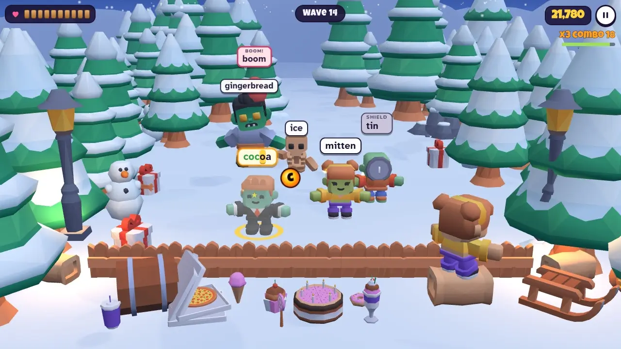 A bomb balloon floating over snowy Frosty Hill during an endless battle